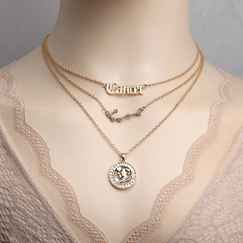 Zodiac Necklace Vintage English Star Image Pendant Three Piece Jewelry Set nowadaysfashion