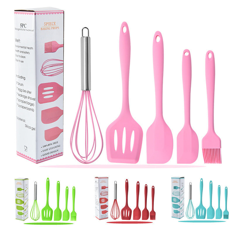 Cross-Border Kitchen Silicone Spatula Brush Egg Beater Silicone Kitchen Utensils 5-Piece Set Cooking Set Baking Tools Whatever the Treasure