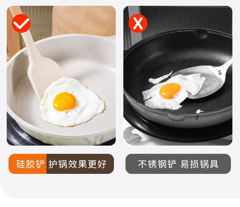 Wooden Handle Silicone Kitchen Utensils Household High Temperature Resistant Spatula Soup Spoon Non-Stick Pan Special Cooking Spatula Spatula Set Whatever the Treasure
