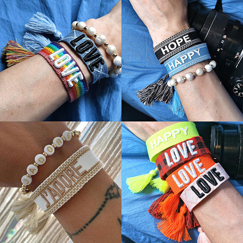 Replaceable Home Letter Handmade Weave Vintage Tassel Bracelets Hausofjb