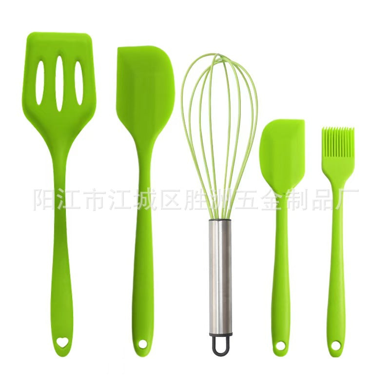 Cross-Border Kitchen Silicone Spatula Brush Egg Beater Silicone Kitchen Utensils 5-Piece Set Cooking Set Baking Tools Whatever the Treasure