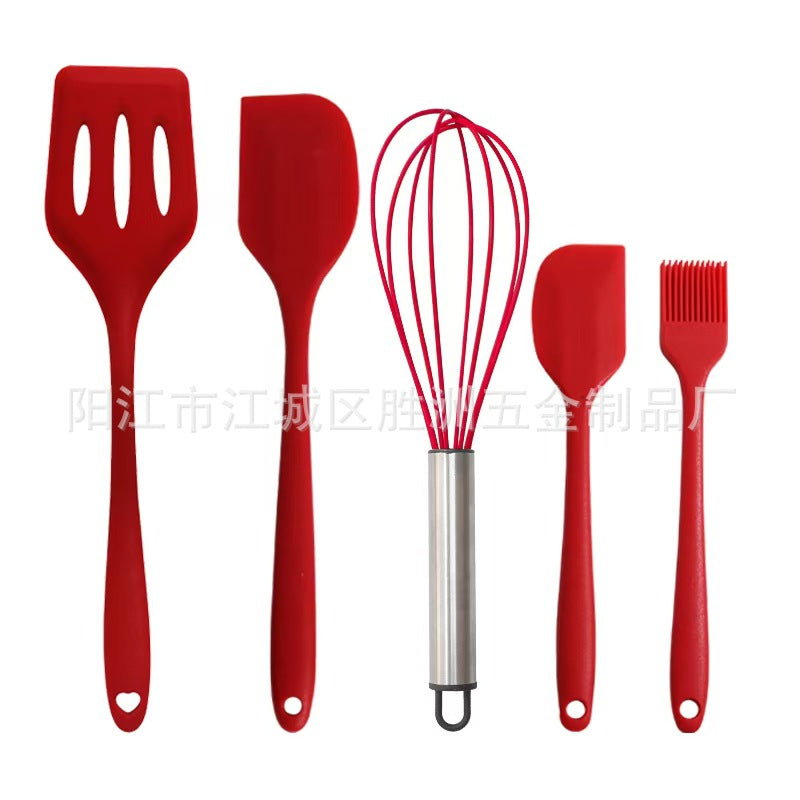 Cross-Border Kitchen Silicone Spatula Brush Egg Beater Silicone Kitchen Utensils 5-Piece Set Cooking Set Baking Tools Whatever the Treasure