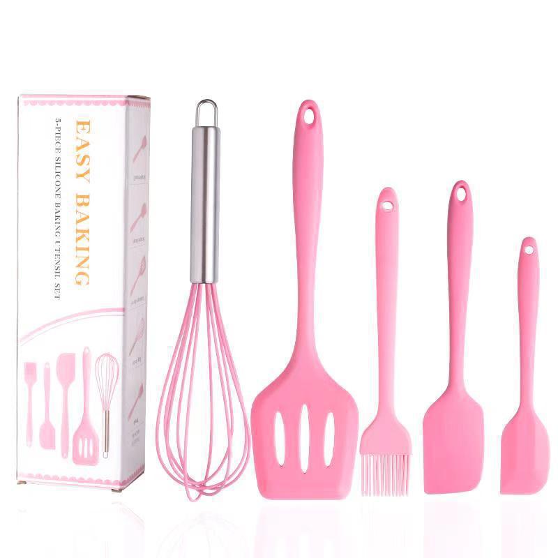 Cross-Border Kitchen Silicone Spatula Brush Egg Beater Silicone Kitchen Utensils 5-Piece Set Cooking Set Baking Tools Whatever the Treasure