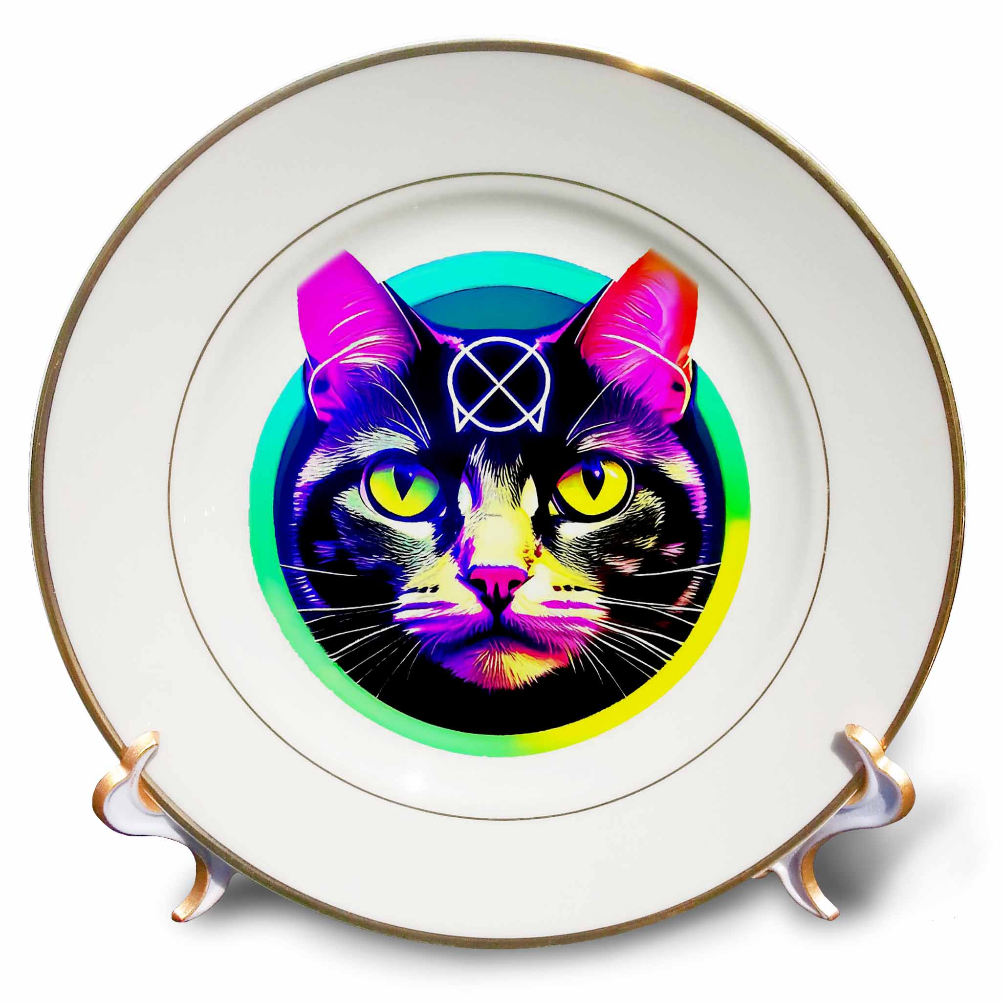 3dRose Cool Portrait of a Magical cat with a Mystical Sign on its Forehead - Plates (cp-379300) 3dRose