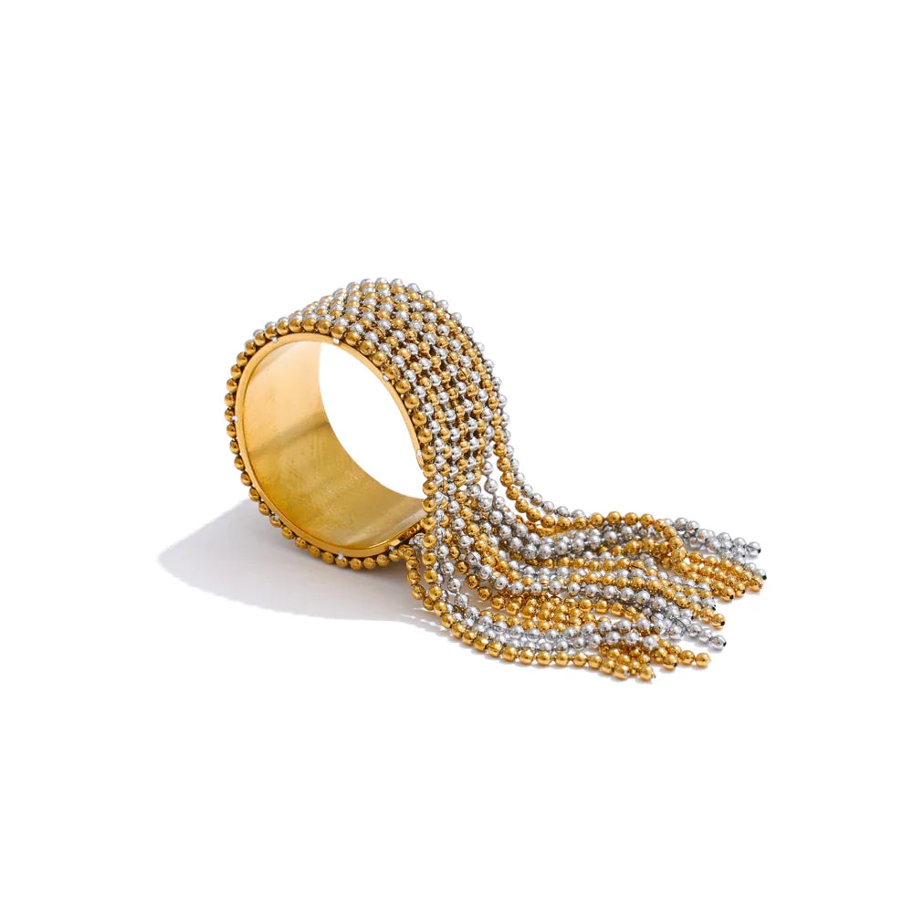 Yhpup Statement Stainless Steel Chain Tassel Finger Ring Adjustable 18K PVD Plated High Quality Charm Stylish Golden Jewelry Vera Lux