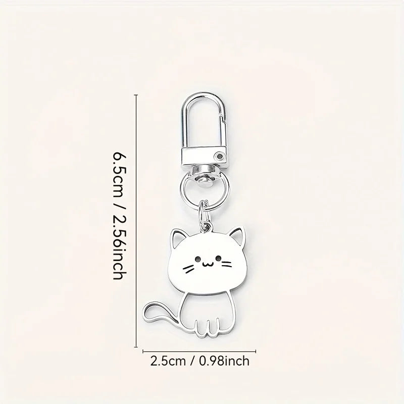 Stainless Steel Lovely Cat Keychain Couple Lover Animal Matching Keyring Cat Eating Fish Pendants Valentine's Day Gifts 2025 New Vera Lux