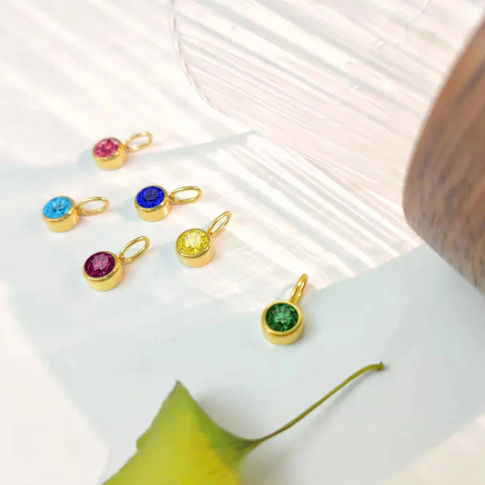 12 Color Birthstone Pendant Month Zirconia for Necklace Color Stone DIY Charms Accessories Birthday Gift Jewelry Vera Lux