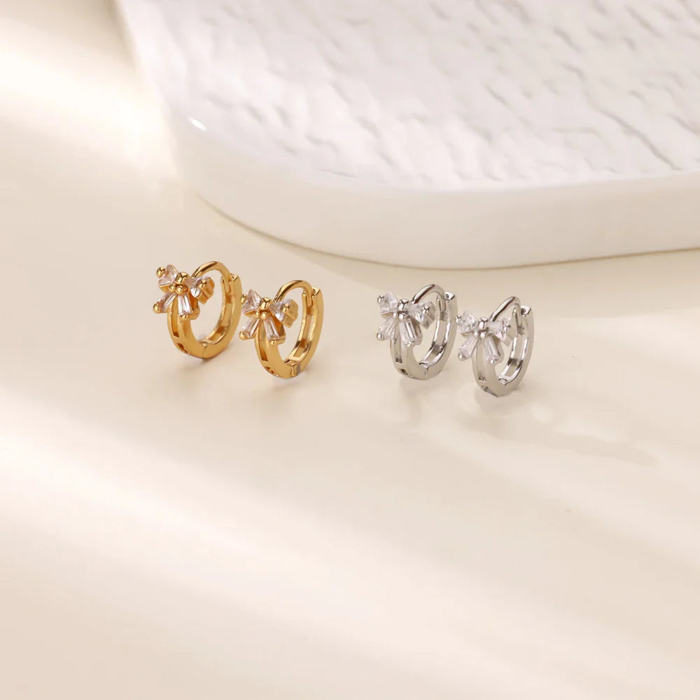 Elegant Zircon Bow Earrings For Women Stainless Steel Gold Color Bowknot Earrings Luxury Wedding Waterproof Jewelry Gift Vera Lux