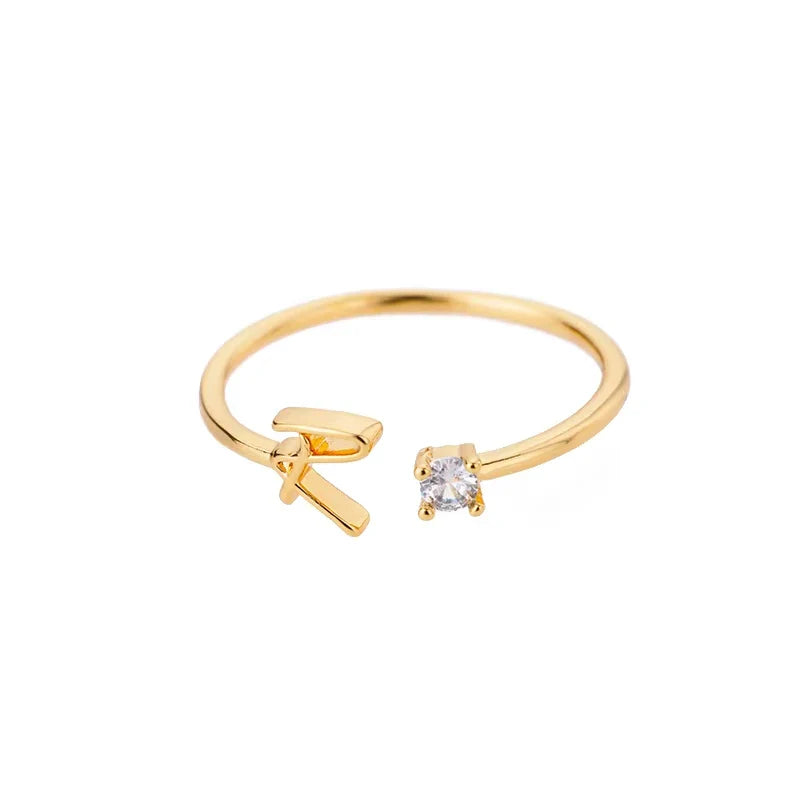 A-Z Initial Letter Open Rings for Women Stainless Steel Gold Color Zircon Adjustable Ring Trendy Couple Wedding Jewelry Gift Vera Lux