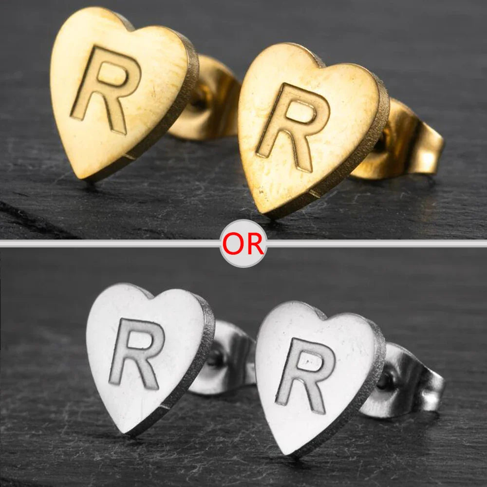 100% Stainless Steel A-Z Initial Earrings for Women Girls Personalize Letter Name Heart Stud Earring Family Jewelry Best Gifts Vera Lux