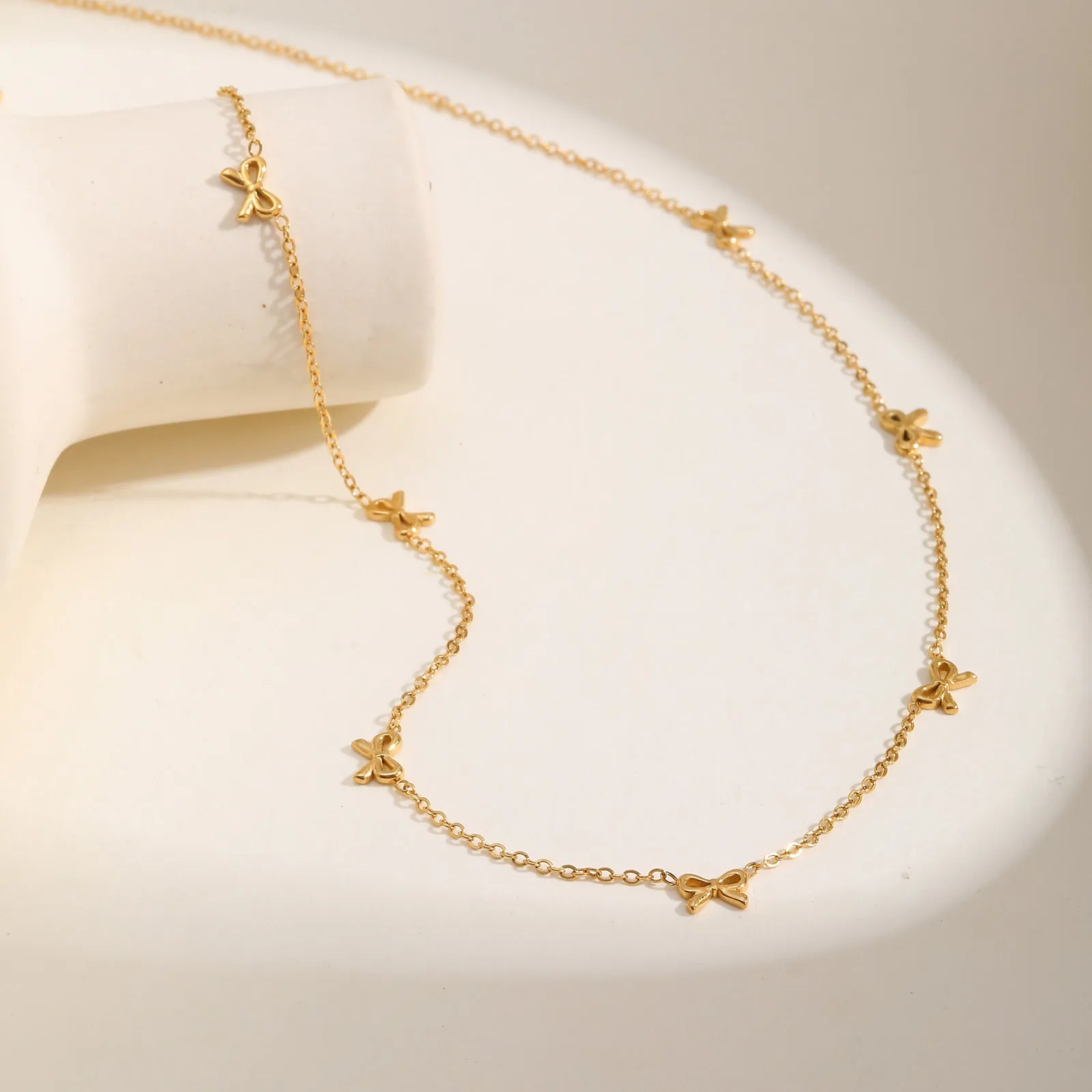 Charms Bow Necklace For Women, Bowknot Chain Choker Necklace, Stainless Steel Thin Link Exquisite Party Jewelry Vera Lux