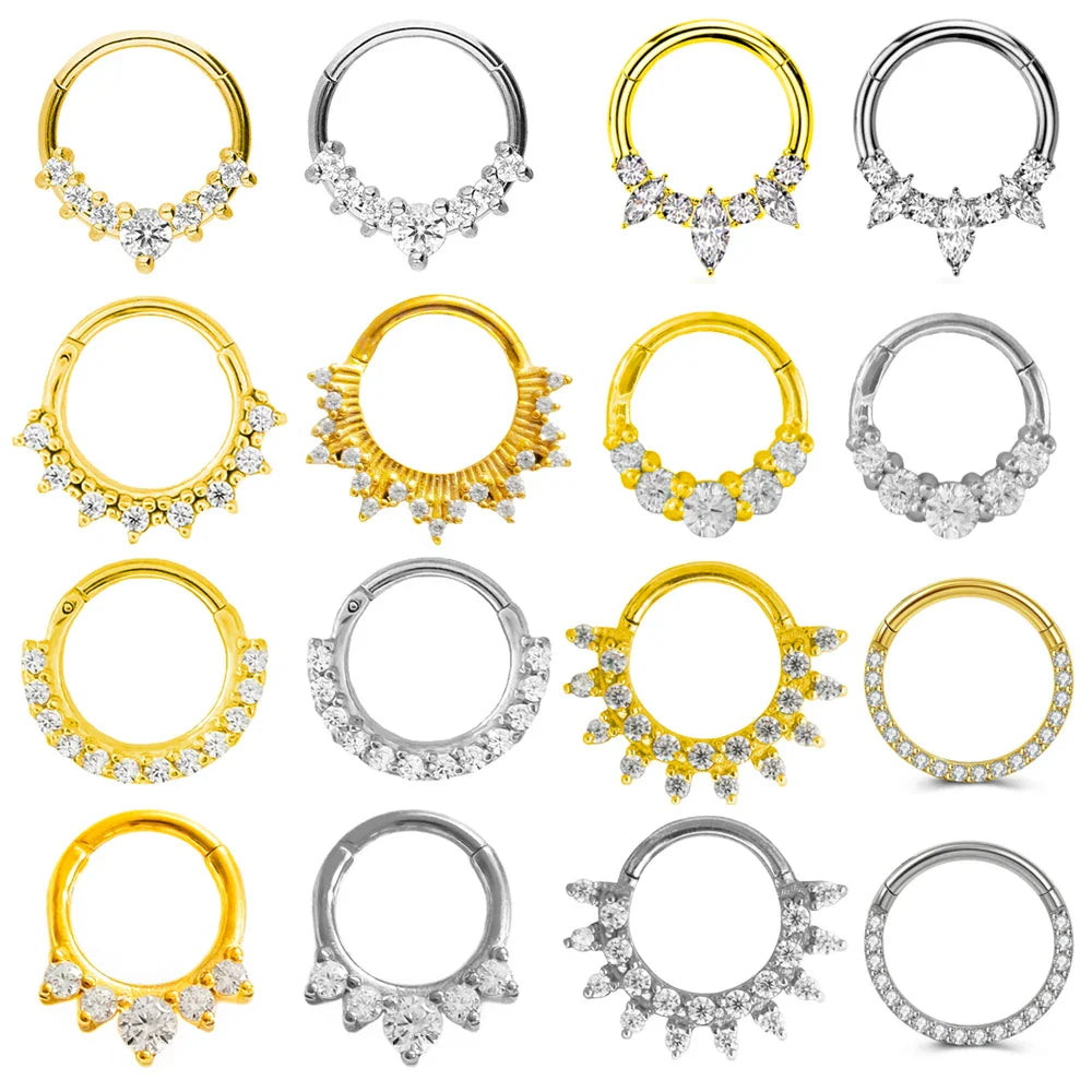 316L Surgical Steel Segment Nose Ring Zircon Septum Clicker Ear Cartilage Helix Daith Hoop Body  Piercing Jewelry Vera Lux