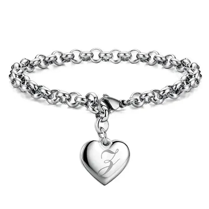 925 Sterling silver Fine 26 Letter women men chain Bracelet Charm Heart Cute wedding Personality Jewelry lady gift party 20cm Vera Lux