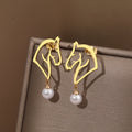 Stainless Steel Earrings 2022 Trend Exquisite Line Horse Design Pearl Charms Pendants Earrings For Women Jewelry Party Gifts NEW Vera Lux