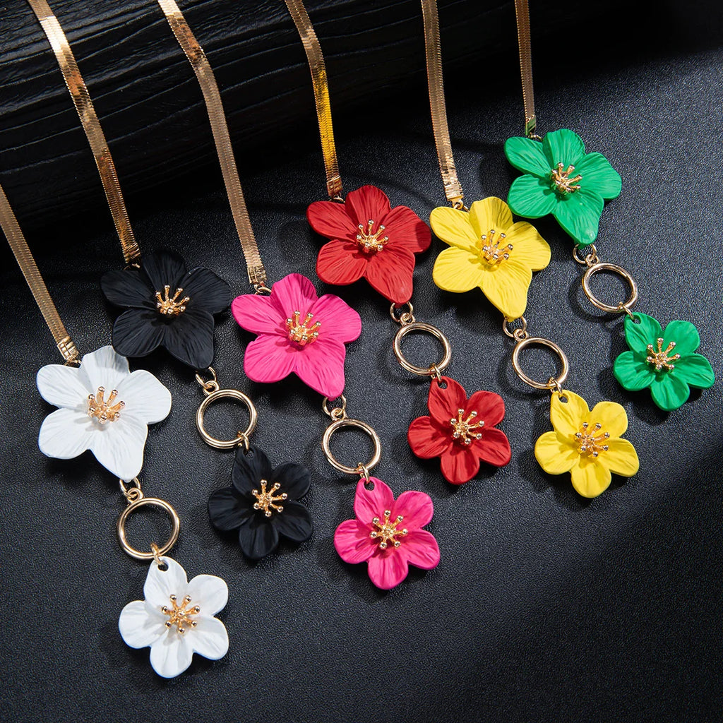 Elegant and simple colored multi petal flower alloy ankle chain, flat snake bone chain, adjustable OT buckle ankle chain Vera Lux