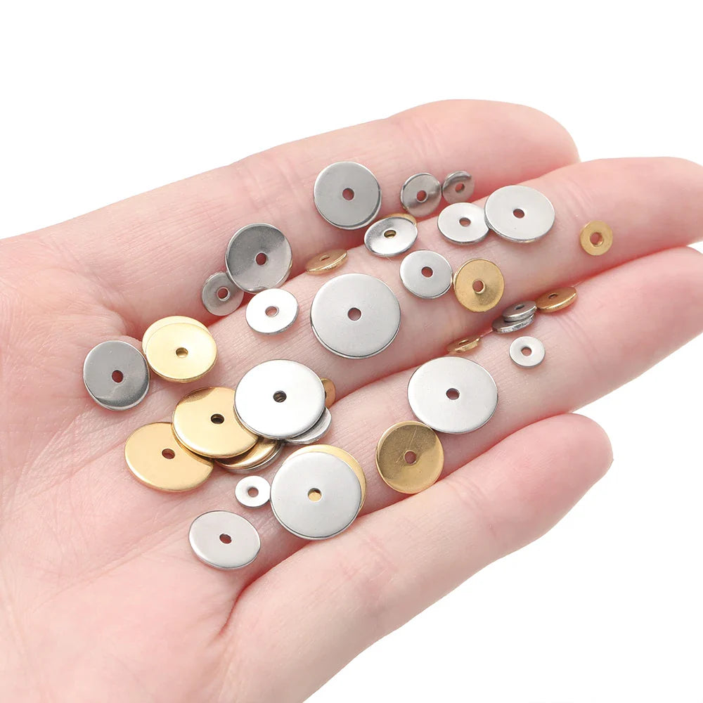 50Pcs/Pack Stainless Steel 4/5/6/8/10mm Flat Round Loose Spacer Beads For DIY Jewelry Necklace Bracelets Making Accessories Vera Lux