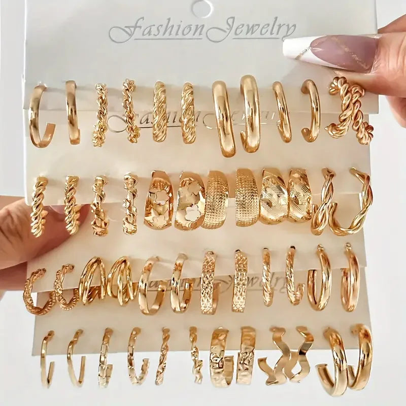 24-Pair Vintage-Inspired Small Hoop Earring Set for Women Elegant Geometric Iron Ear Ornaments for Daily Wear Gifts 2024 Jewelry Vera Lux