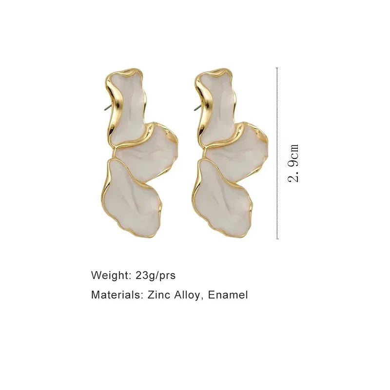 Metal Flower Cream Epoxy Earring Stud Women Fashion Gold Color Plating Irregular Post Earrings Heavy Design Statement Earrings Vera Lux
