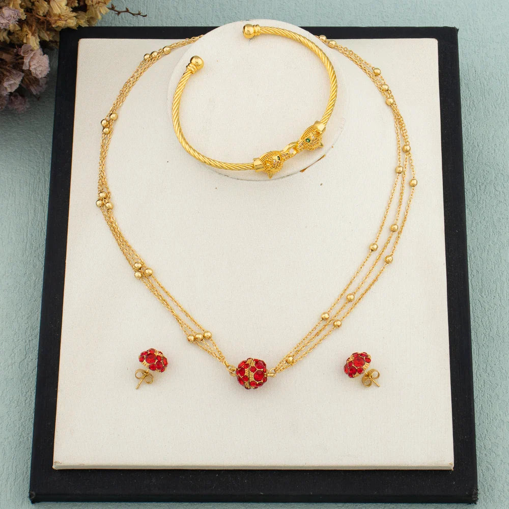 Crystal Earrings Bracelet Pendant Jewelry Set Gold Plated Necklace Elegant Women Fashion Trendy Bohemia Luxury Party Gift Bride Vera Lux