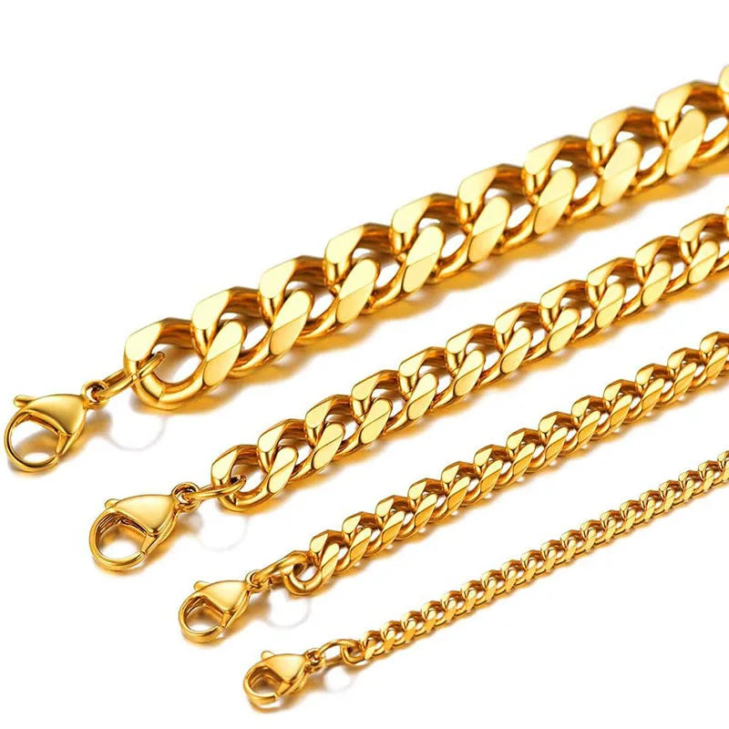 3.5-7MM Stainless Steel Necklaces For Men Punk Gold Color Cuban Link Chain Women Hip Hop Fashion Jewelry Accessories 45-70CM Vera Lux