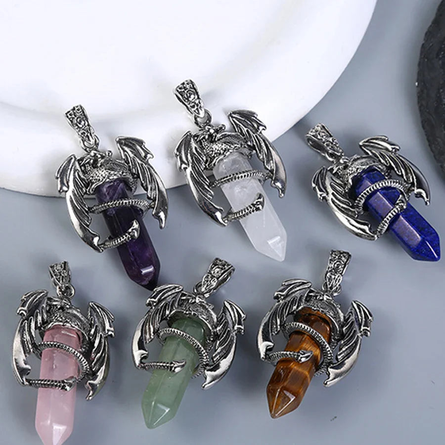 1pcs Stainless Steel Crystal Necklace Pendant Trendy hip-hop Style Cool Flying Hexagonal Dragon Crystal Necklace Jewelry Vera Lux