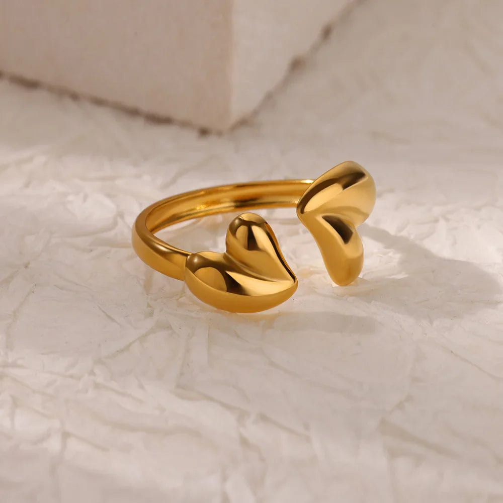 Irregular Heart Design Stainless Steel Open Rings For Women Gold Color Wedding Aesthetic Ring Jewelry Accessories Christmas Gift Vera Lux