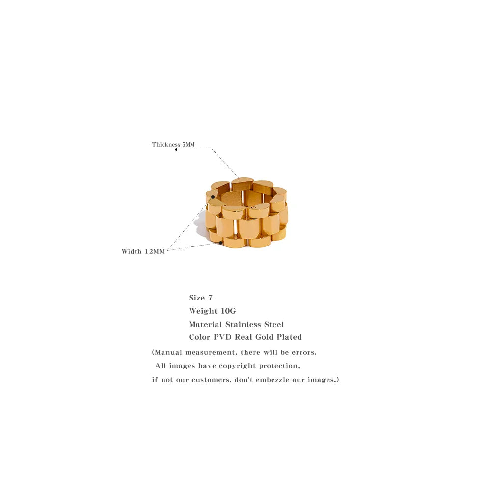 Yhpup New Waterproof Stainless Steel Chain Finger Ring Personalized Metal Texture Rust Proof Charm Fashion Jewelry for Women Vera Lux