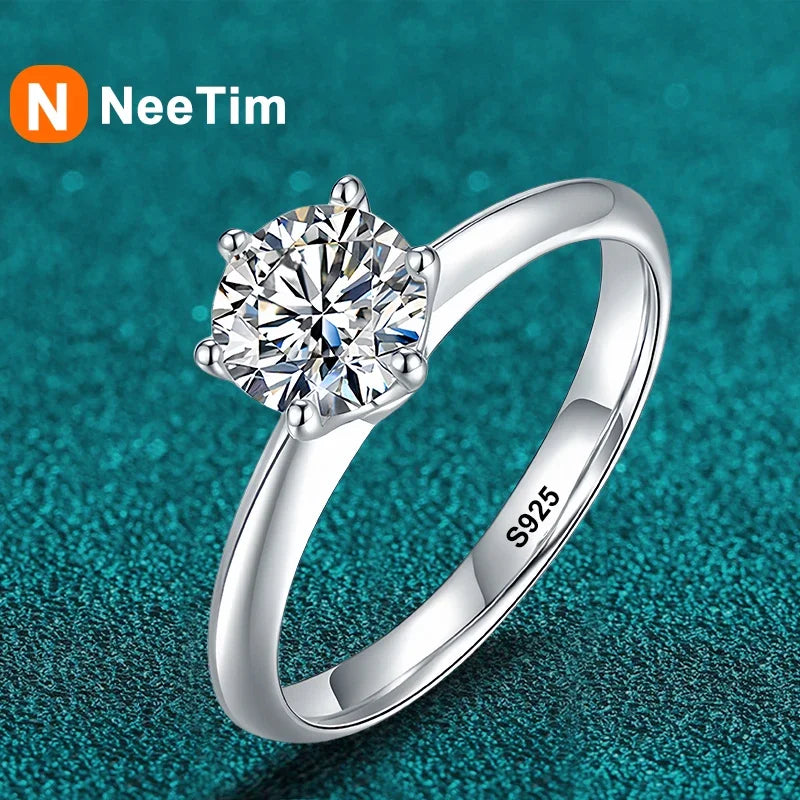 NeeTim 1 Carat D Color Moissanite Diamond Wedding Ring For Women 925 Sterling Silver Finger Band Fine Jewelry with Certificate Vera Lux