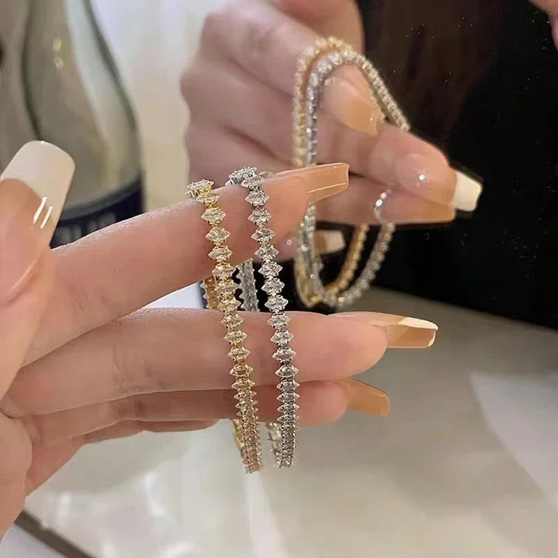 Luxury Roman Crystal Geometric Chain Bracelets for Women Trendy Goth Full Rhinestone Marquise Charm Tennis Bracelet Wed Jewelry Vera Lux