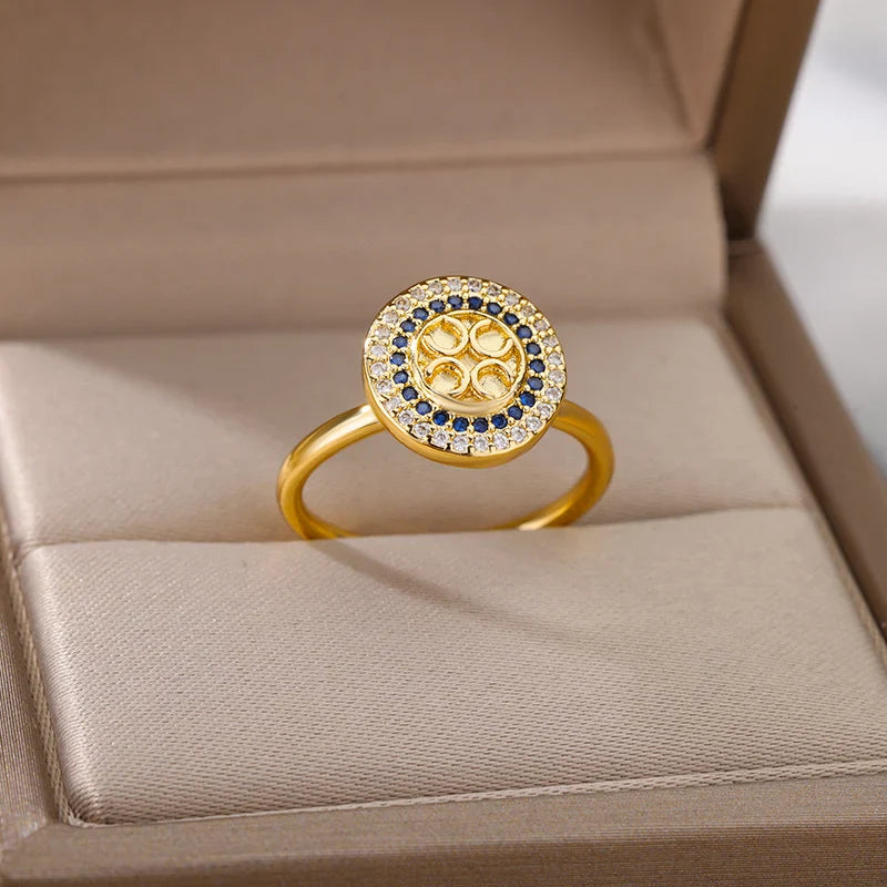 Fashion Anxiety Ring Spinner Rings For Women Satinless Steel Gold Color Round Rotary Anti Stress Fidget Ring Party Jewelry Gift Vera Lux