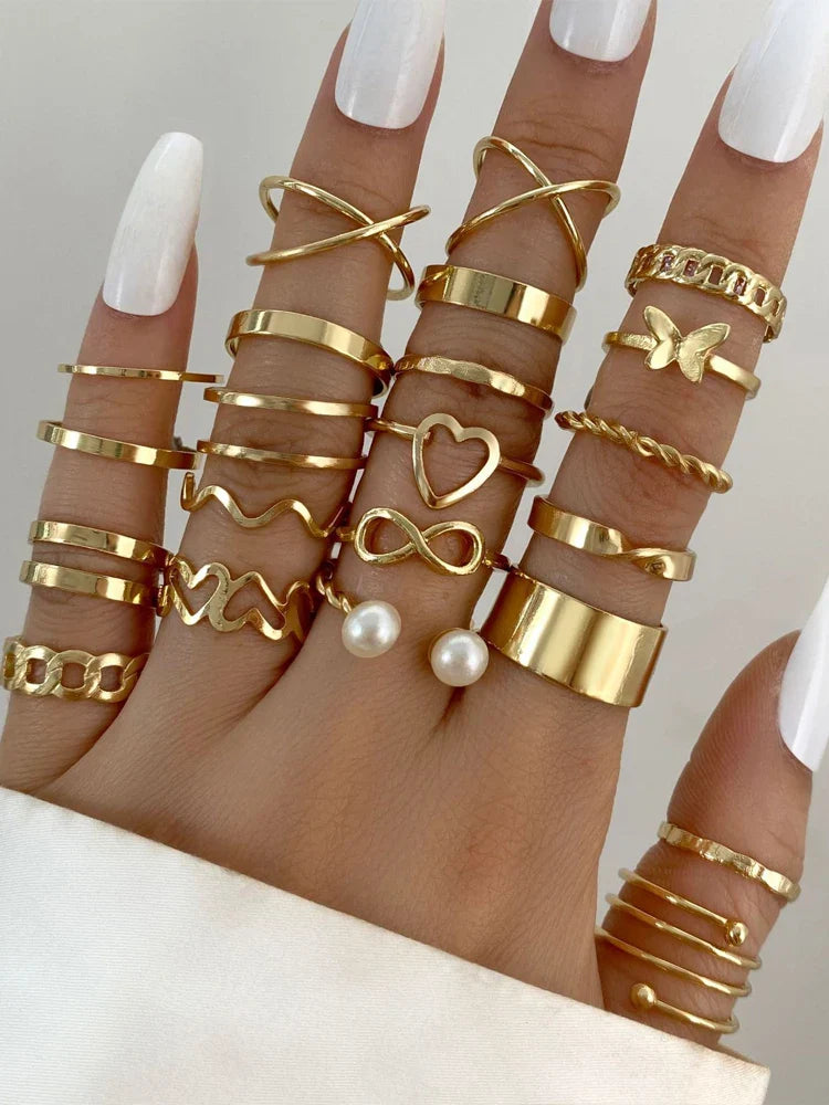 28pcs Fashion Ring Set for Women Heart Shaped Design Geometric Bohemian Element Accent Ring Daily Wear Dating Party Jewelry 2025 Vera Lux