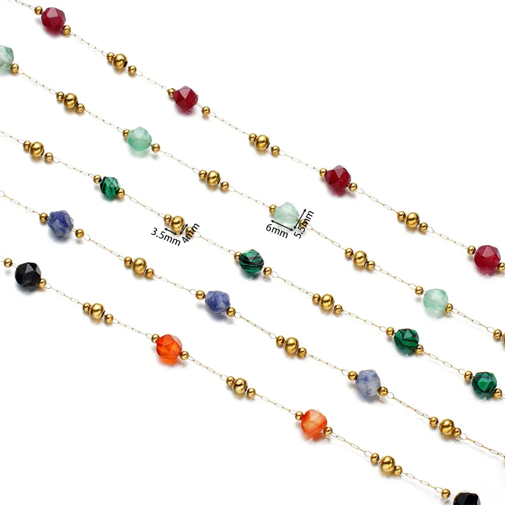 1Meter/Lot Mixed Stainless Steel Irregular Stone Beads Chains for Handmade DIY Necklace Bracelets Jewelry Making Accessories Vera Lux