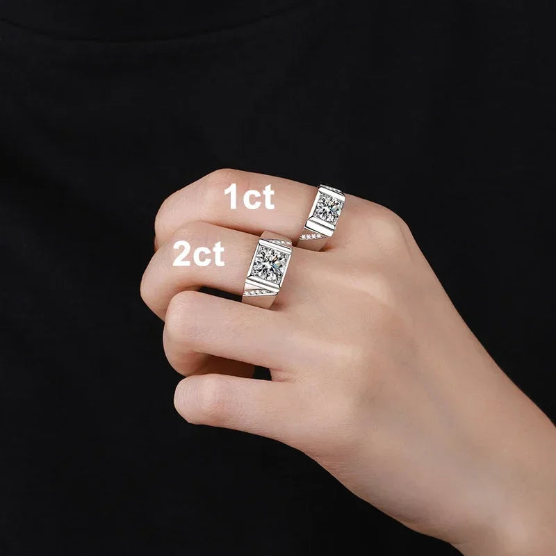 NeeTim 1ct 2ct D VVS1 Moissanite Ring For Men 925 Sterling Silver with Gold Plated Engagement Wedding Band Lab Diamond Man Rings Vera Lux