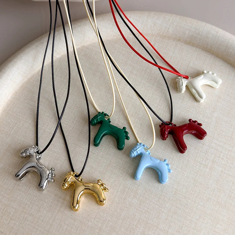 LATS Fashion Colorful Horse Pendant Long Necklace for Women Adjustable Sweater Chain Necklaces Jewelry Gifts Accessories Vera Lux