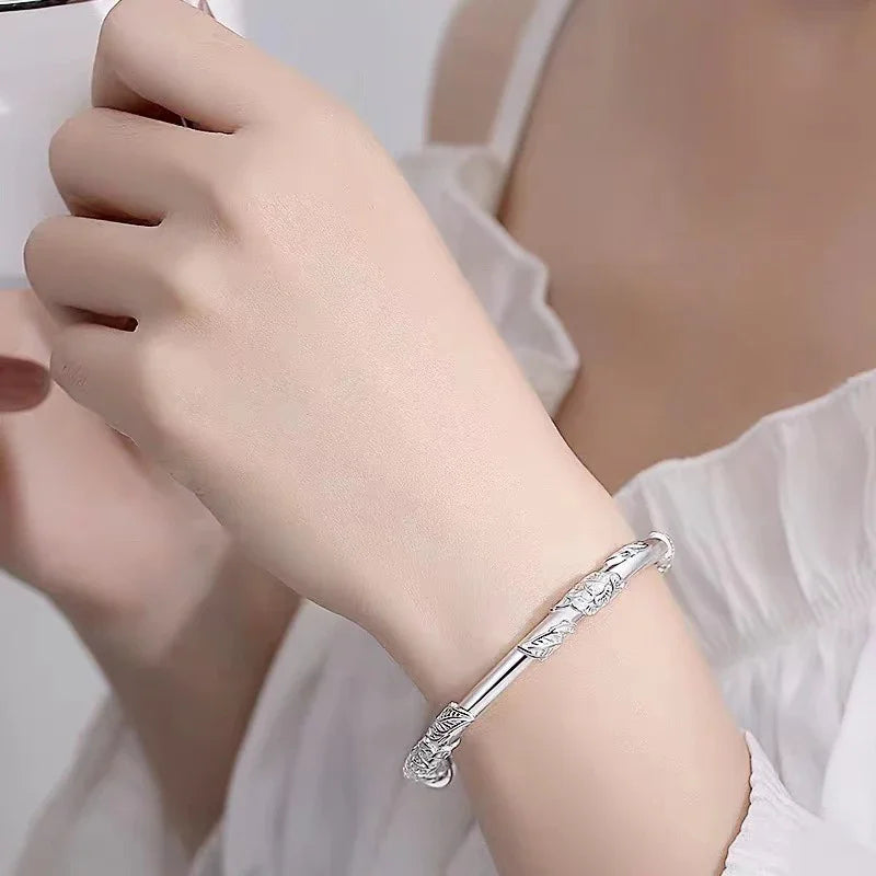 ALIZERO 925 Sterling Silver Full-blown Flowers Bangle Bracelet For Women's Delicate Open Adjustable Bracelets Fashion Jewelry Vera Lux