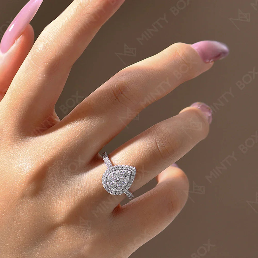 MINTYBOX S925 Sterling Silver Moissanite Engagement Halo Rings for Women 1.15ctw Lab Diamond Ring 18K Gold Plated Fine Jewelry Vera Lux
