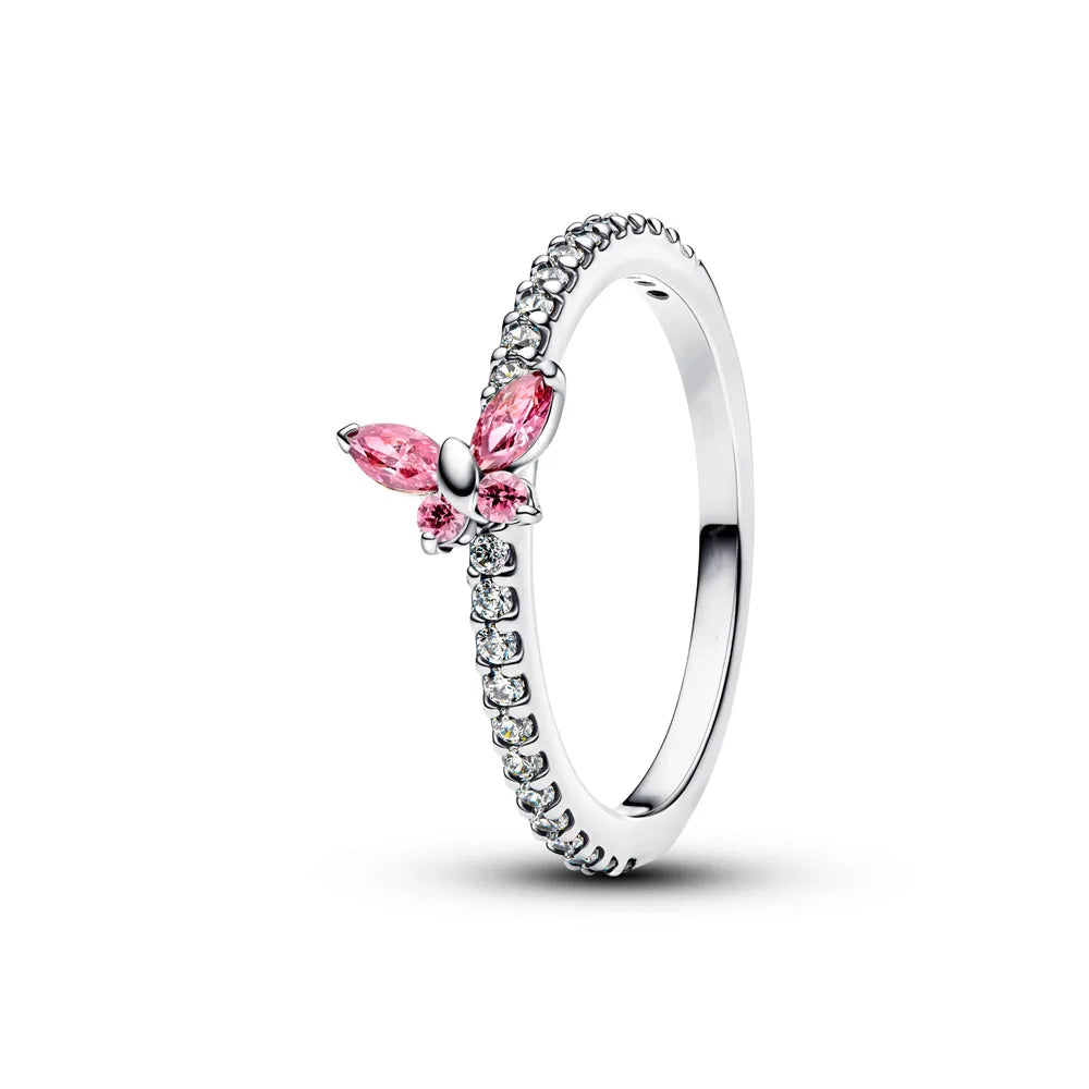 2026 Hot Selling 925 Sterling Silver Heart-Shaped Butterfly Flower Ring, Exquisite and Charming Jewelry Gift for European Women Vera Lux