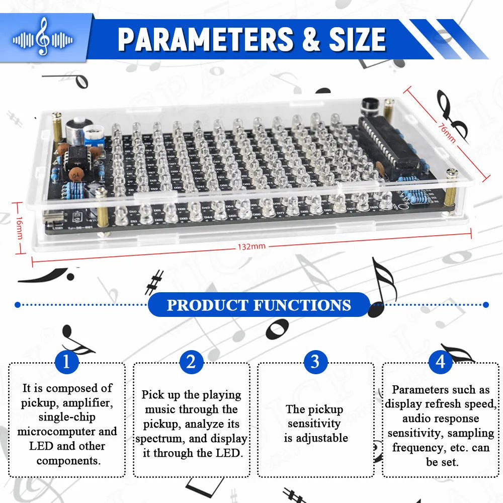 DIY Sound Control LED Music Electronic Kits Audio Frequency Display PCB Soldering Project Practice Solder Diy Electronic Kit Whatever the Treasure