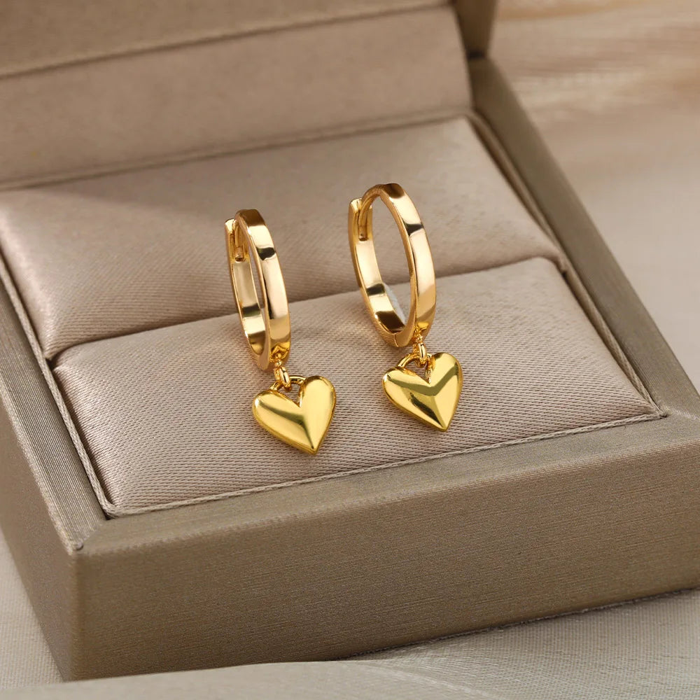 Stainless Steel Heart Earrings For Women Gold Color Fashion Zircon Love Heart Drop Earring Wedding Aesthetic Jewelry Gift 2023 Vera Lux