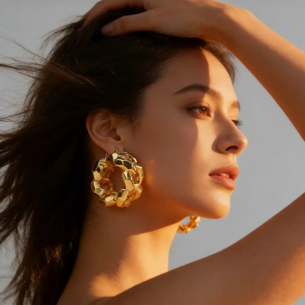 African Hoop Earrings for Women Jewelry Gold Color Large Dangle Earrings for Dubai Weddings Bridal Earrings Jewelry Accessory Vera Lux