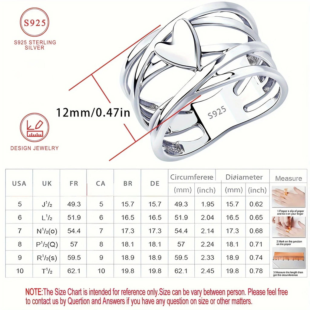 Chic French Style 925 Sterling Silver Heart-Shaped Ring Unique Design Women's Fashion Jewelry Perfect for Everyday Accessories Vera Lux
