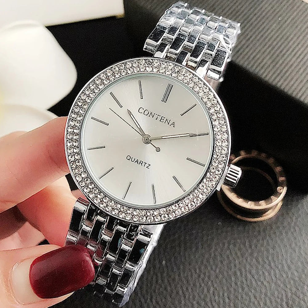 Luxury Rhinestone Watch Top Brand Women Watches Fashion Gold Women's Watches Stainless Steel Ladies Watch Clock Gifts for Women Vera Lux