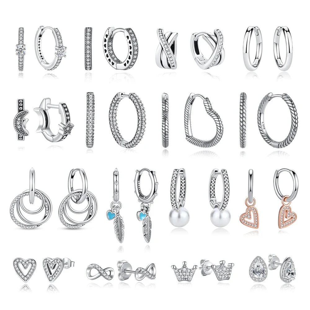 Original 925 Sterling Silver Earrings 2026 Stud Hoop Crystal Earings For Women Rose Gold Crown Heart Infinity Bee Earing Jewelry Vera Lux