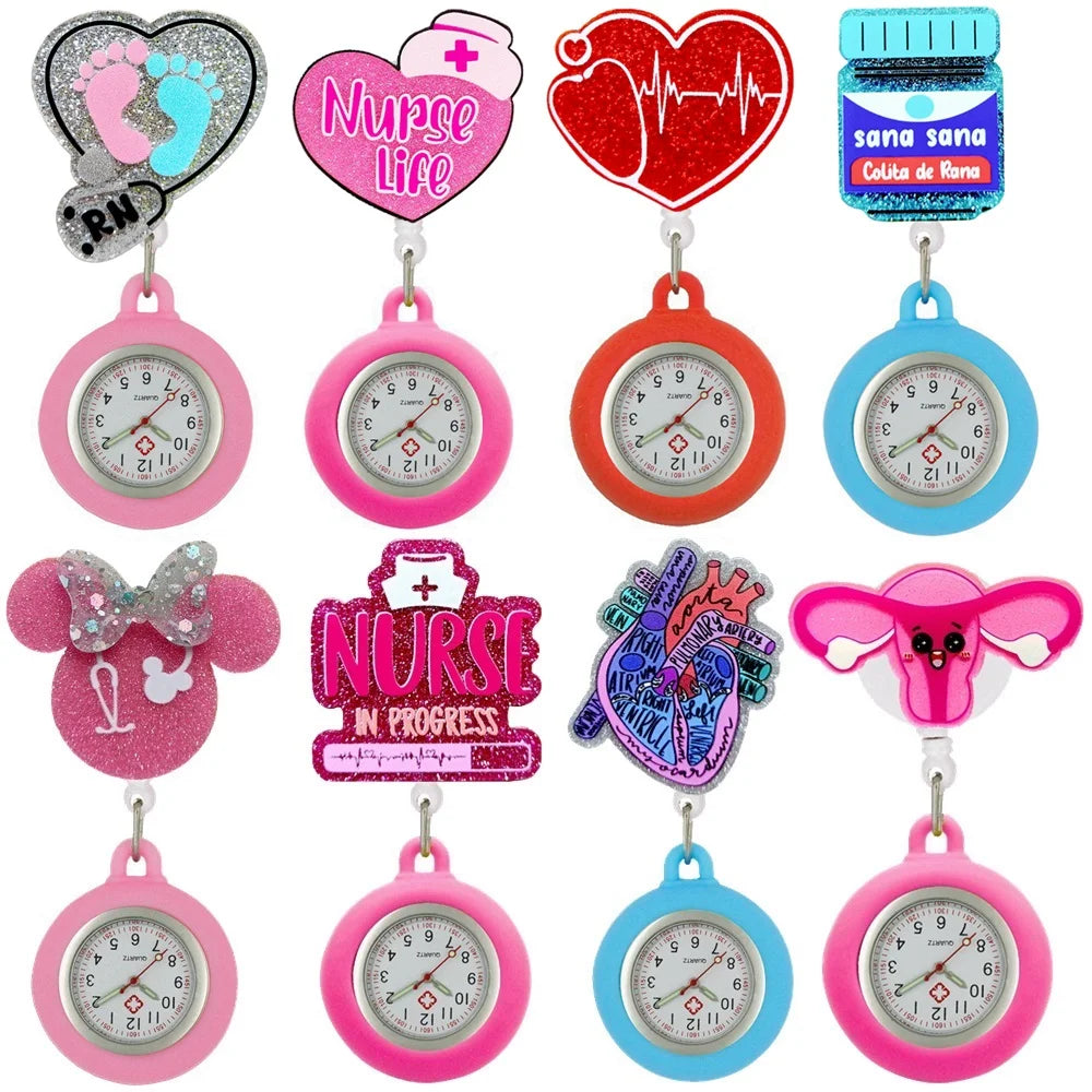 Hospital Health Care Shiny Heart Medical Icons Cartoon Lovely Nurse Doctor Clip Pocket Watches Hang Clock Gift Watch Vera Lux