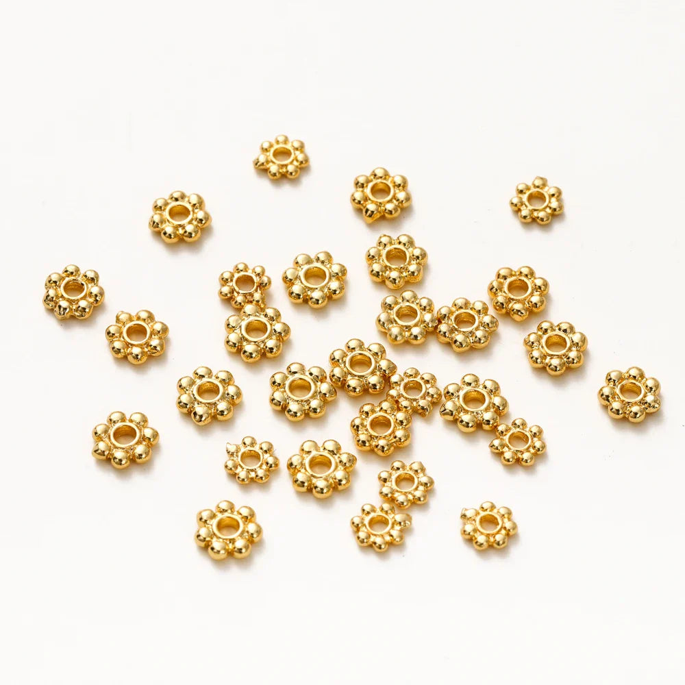 20pcs 14K 18K Gold Color Daisy Spacer Beads Mini Brass Spacer Beads Charms Pendants for DIY Bracelet Necklace Jewelry Making Vera Lux