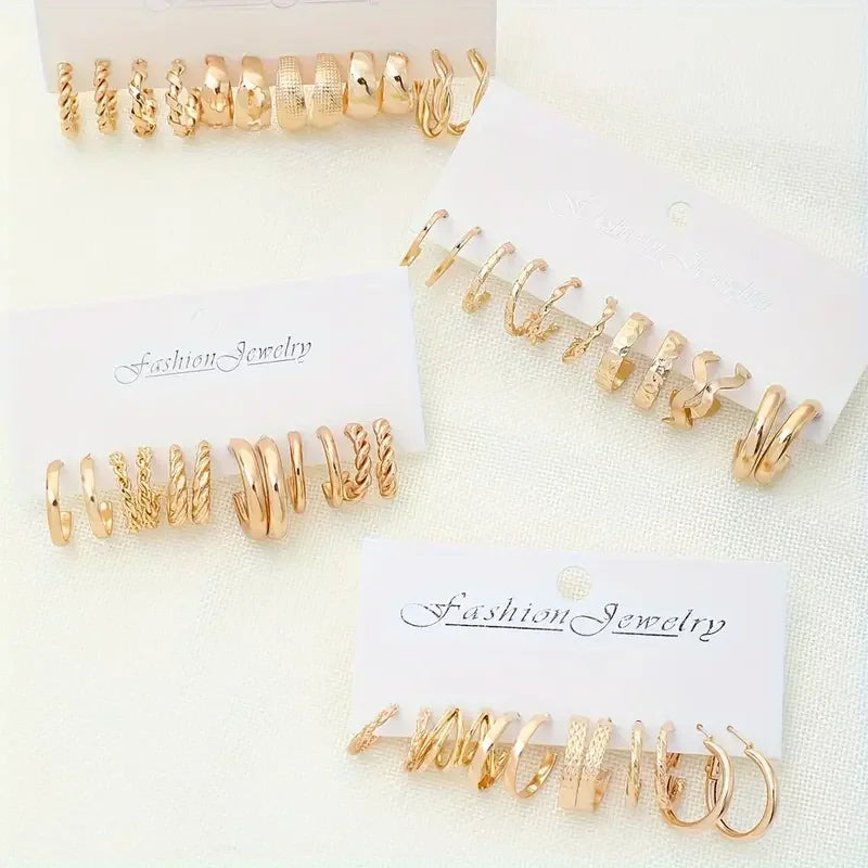 24-Pair Vintage-Inspired Small Hoop Earring Set for Women Elegant Geometric Iron Ear Ornaments for Daily Wear Gifts 2024 Jewelry Vera Lux