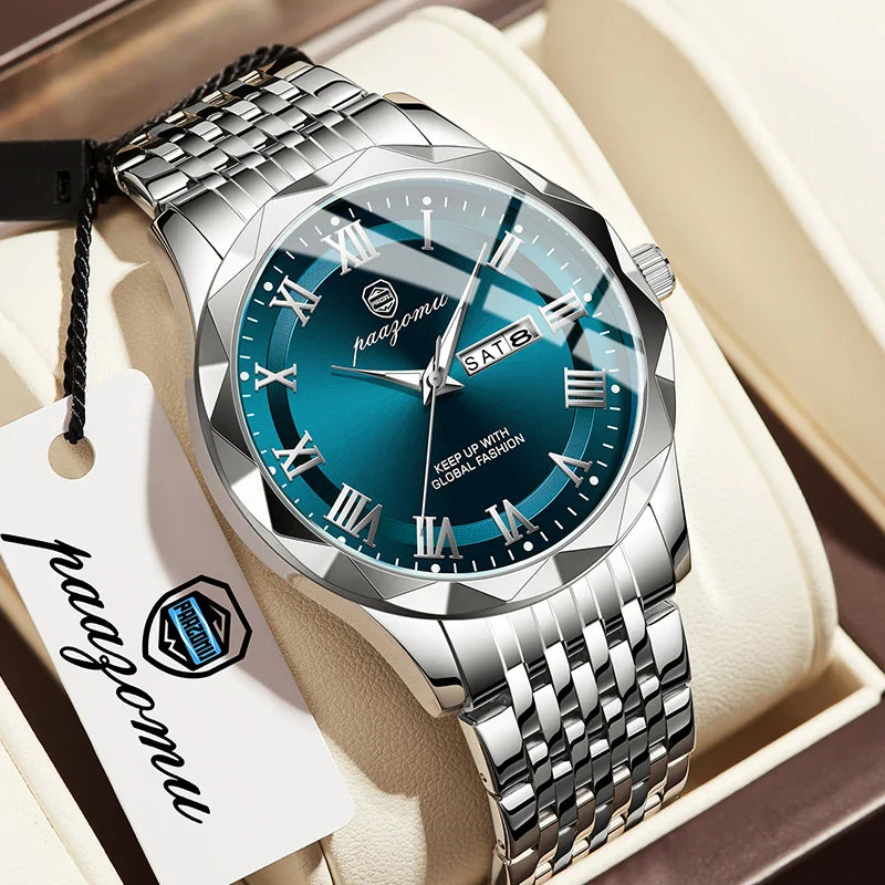 PAAZOMU Top Original Men Watch Waterproof Luminous Date Rectangle Man Wristwatch Mesh Stainless Steel Men's Quartz Watches Male Vera Lux