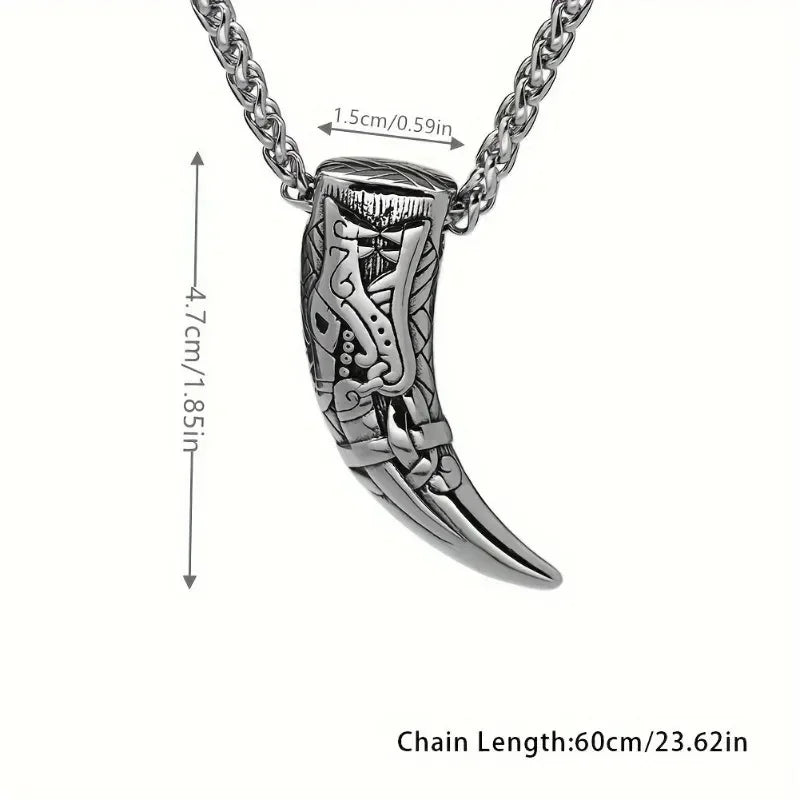 Vintage Titanium Steel Nordic Mythology Spiritual Viking Necklace Men Wolf Teeth Necklace for Men Amulet Jewelry Femstylo