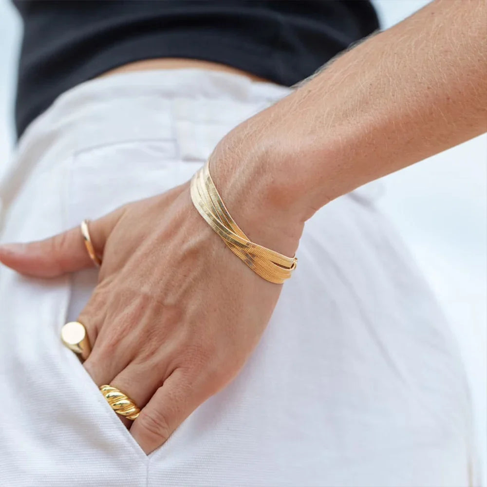 SUNIBI Classic Stainless Steel Snake Chain Bracelet for Women Gold Color Width 2/3/4/5mm Chain Bracelet Women Jewelry Wholesale Vera Lux