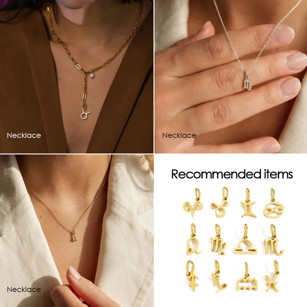 12 Zodiac Signs Pendant Accessories Stainless Steel Constellation Necklace Birthday Gift Vera Lux